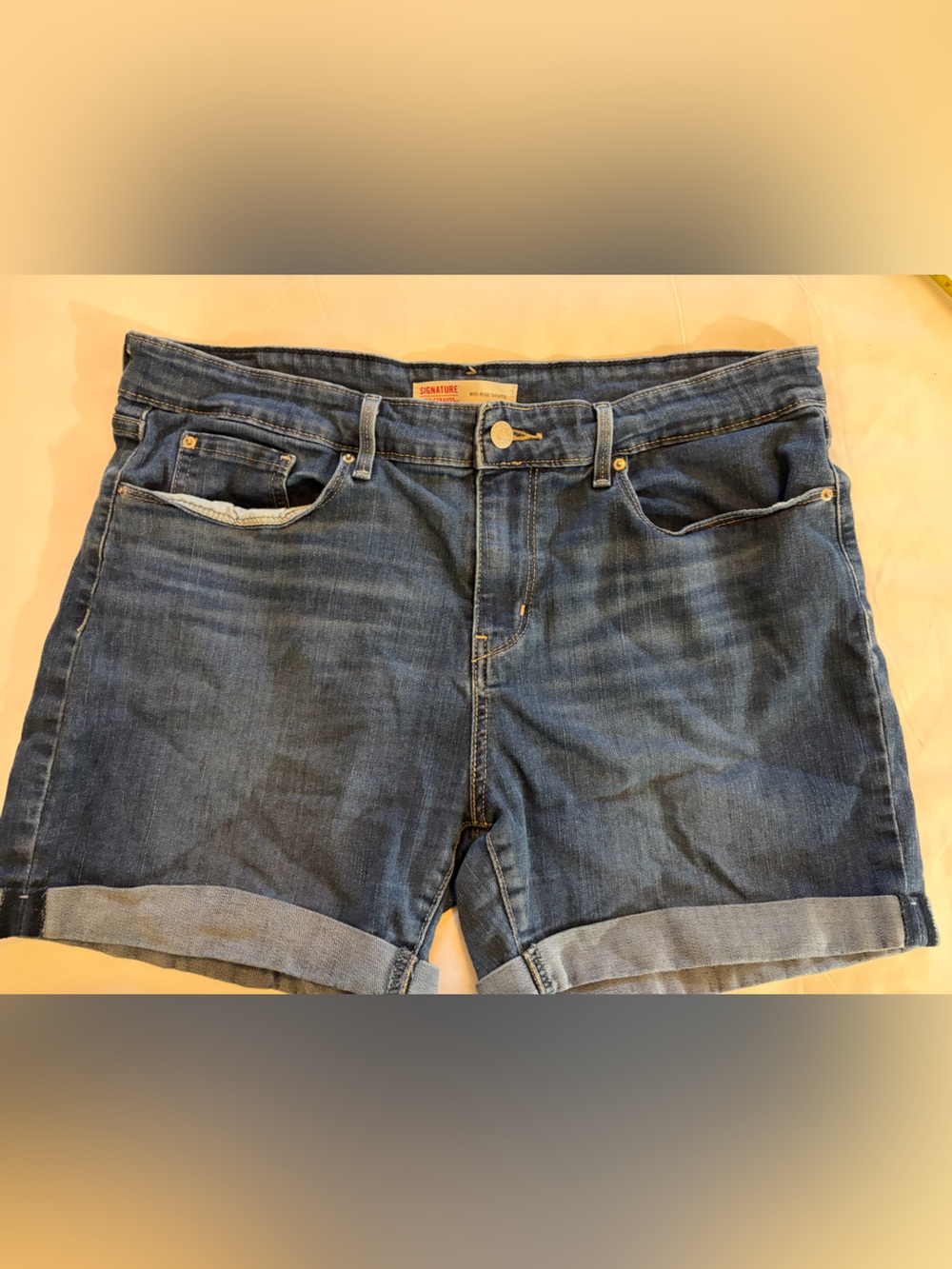 Signature Women's Dark Blue Denim Rolled Hem Shorts